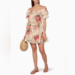 Zimmermann Laelia Frill Tier Dress‎ in Meadow Floral Size 1 Mini Off Shoulder